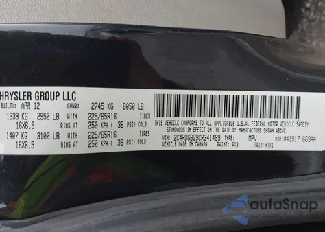 2012 Dodge Grand Caravan Se/Avp из США, поврежденный, VIN 2C4RDGBG9CR341499